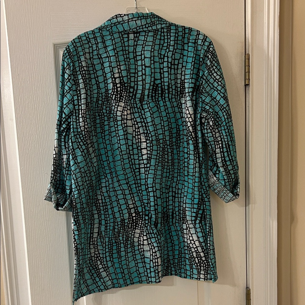 Multiples Turquoise and Black Patterned Shirt NWT - image 2
